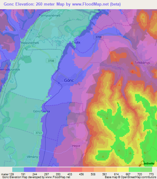 Gonc,Hungary Elevation Map