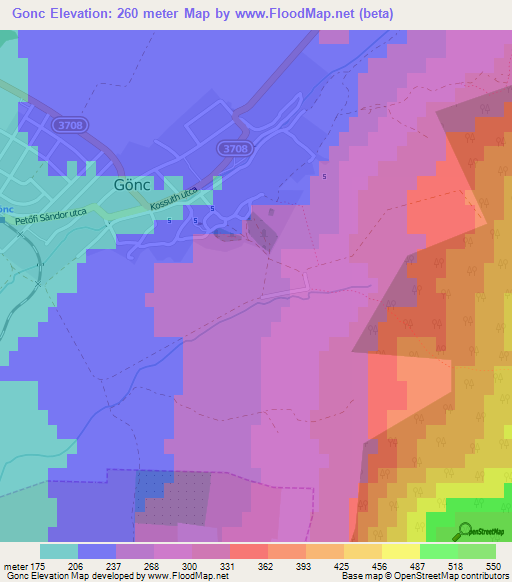 Gonc,Hungary Elevation Map