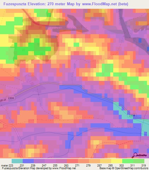 Fuzespuszta,Hungary Elevation Map