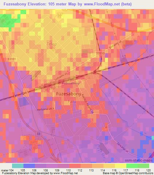 Fuzesabony,Hungary Elevation Map