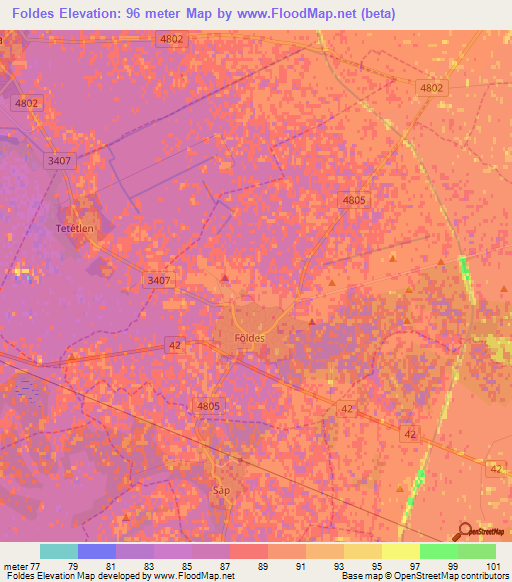 Foldes,Hungary Elevation Map