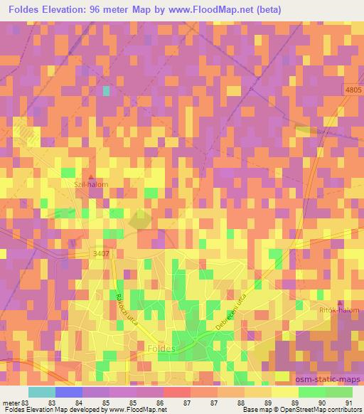 Foldes,Hungary Elevation Map