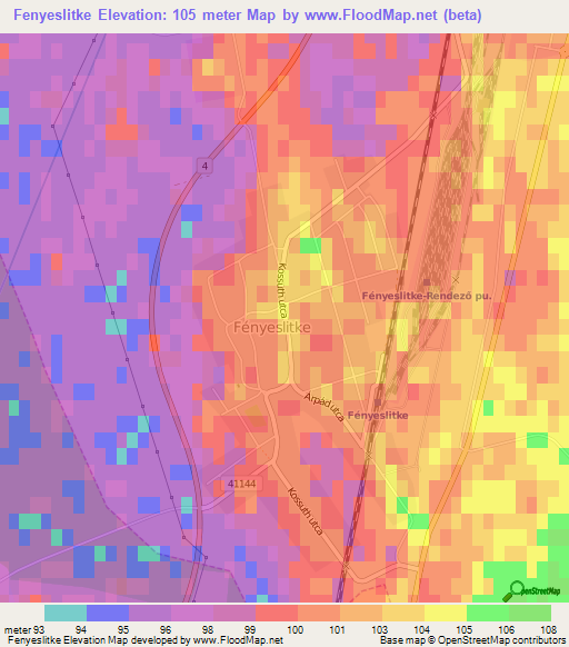 Fenyeslitke,Hungary Elevation Map