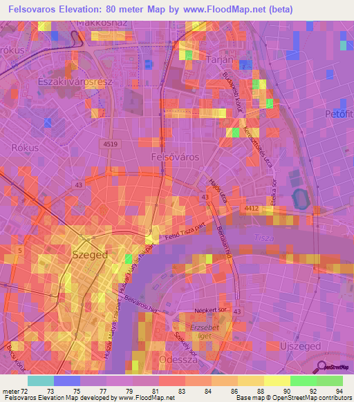 Felsovaros,Hungary Elevation Map