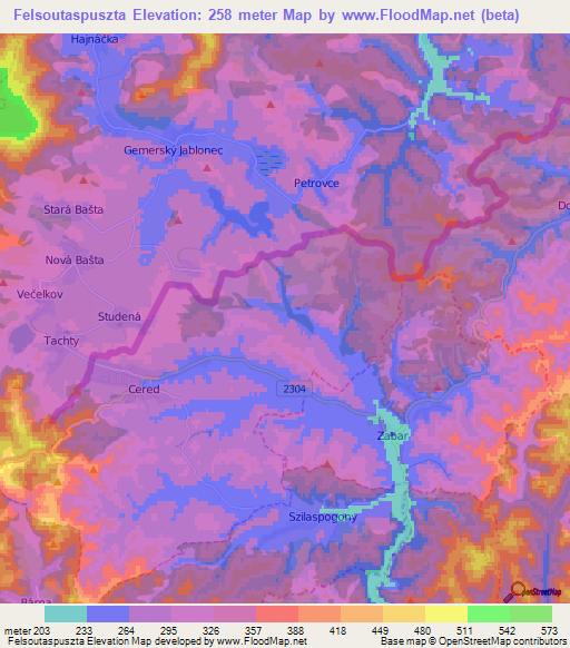 Felsoutaspuszta,Hungary Elevation Map