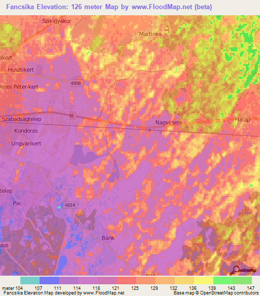 Fancsika,Hungary Elevation Map