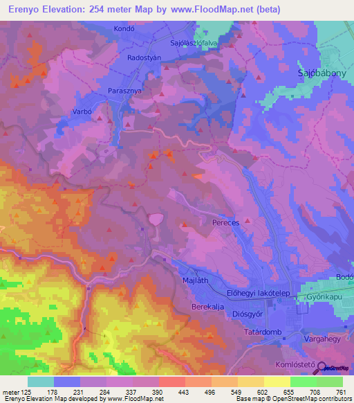 Erenyo,Hungary Elevation Map