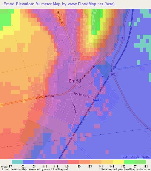 Emod,Hungary Elevation Map