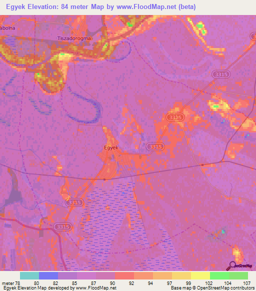 Egyek,Hungary Elevation Map