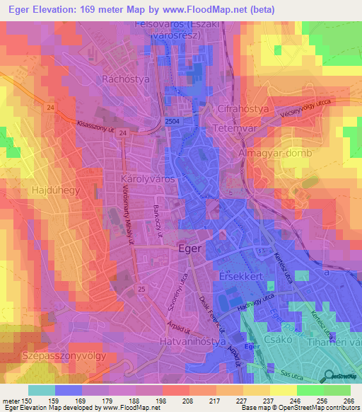 Eger,Hungary Elevation Map
