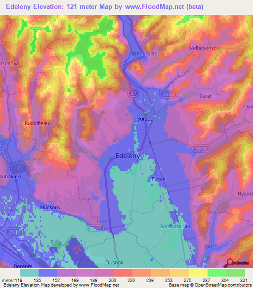 Edeleny,Hungary Elevation Map