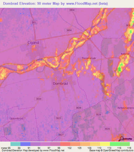 Dombrad,Hungary Elevation Map