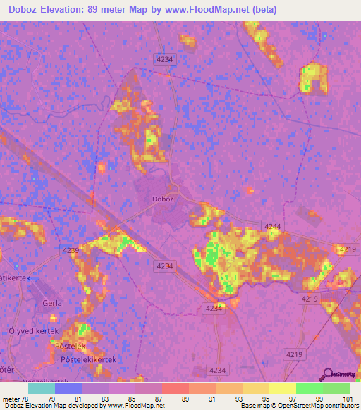 Doboz,Hungary Elevation Map