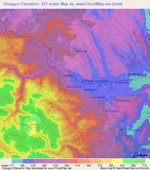 Diosgyor,Hungary Elevation Map