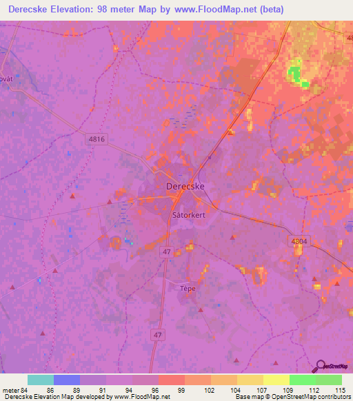 Derecske,Hungary Elevation Map