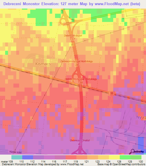 Debreceni Monostor,Hungary Elevation Map