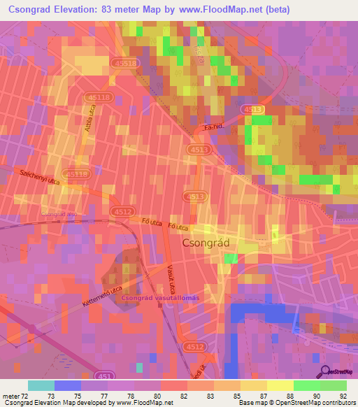 Csongrad,Hungary Elevation Map