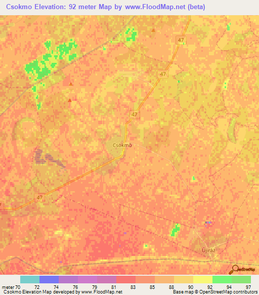 Csokmo,Hungary Elevation Map