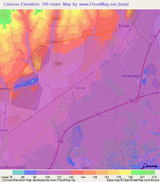 Csincse,Hungary Elevation Map