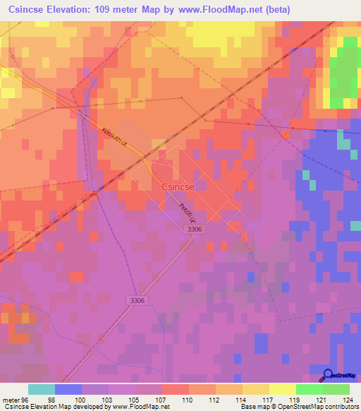 Csincse,Hungary Elevation Map