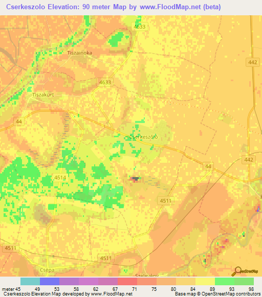 Cserkeszolo,Hungary Elevation Map