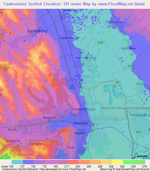 Csattosduloi Szollok,Hungary Elevation Map