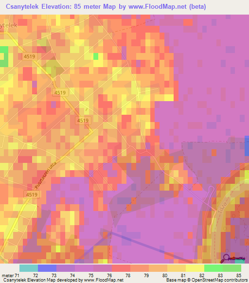 Csanytelek,Hungary Elevation Map
