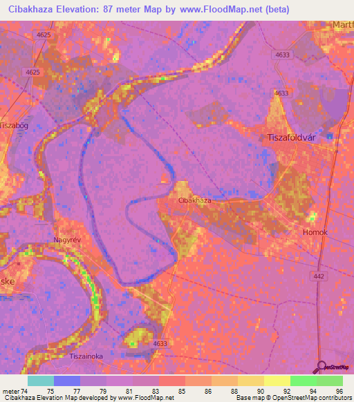 Cibakhaza,Hungary Elevation Map