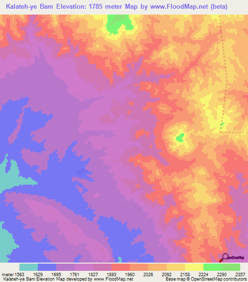 Kalateh-ye Bam,Iran Elevation Map