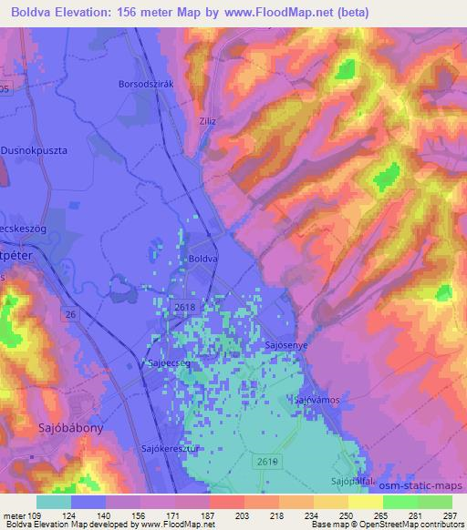 Boldva,Hungary Elevation Map
