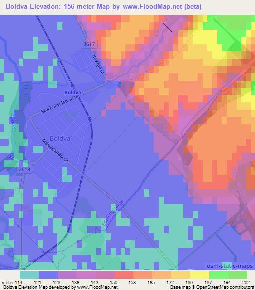 Boldva,Hungary Elevation Map