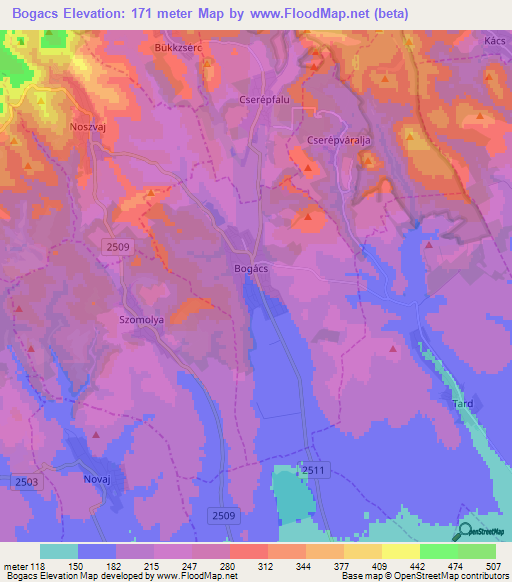 Bogacs,Hungary Elevation Map