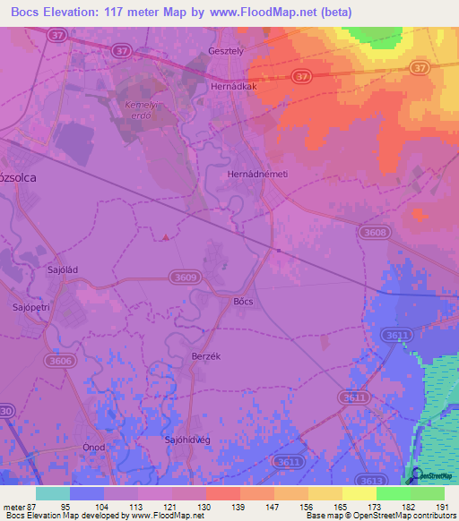 Bocs,Hungary Elevation Map