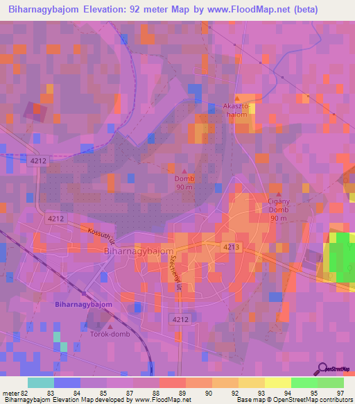 Biharnagybajom,Hungary Elevation Map