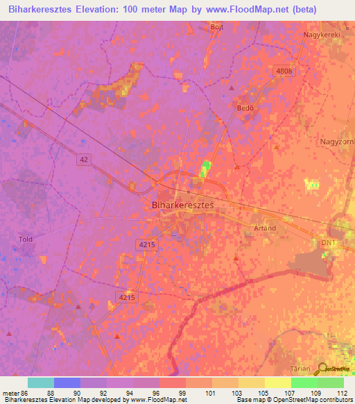 Biharkeresztes,Hungary Elevation Map