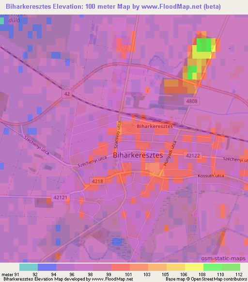 Biharkeresztes,Hungary Elevation Map