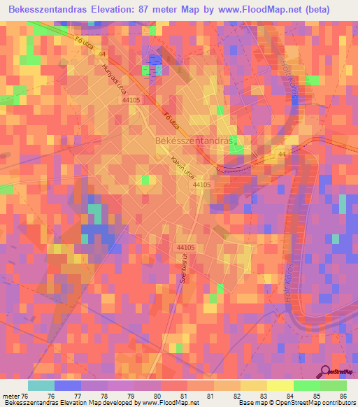 Bekesszentandras,Hungary Elevation Map