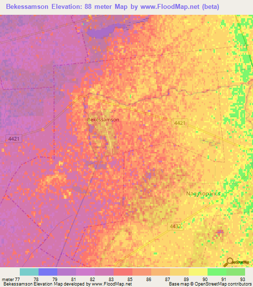 Bekessamson,Hungary Elevation Map