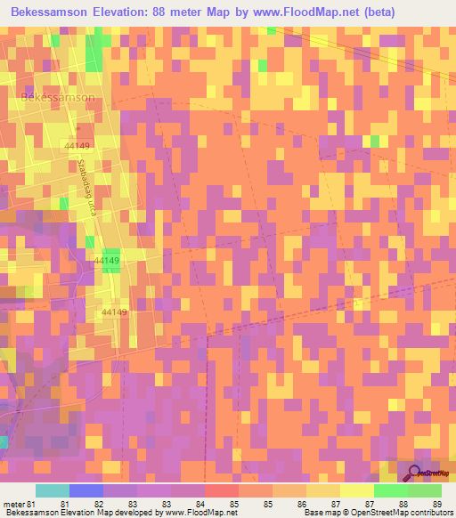 Bekessamson,Hungary Elevation Map
