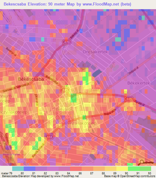 Bekescsaba,Hungary Elevation Map