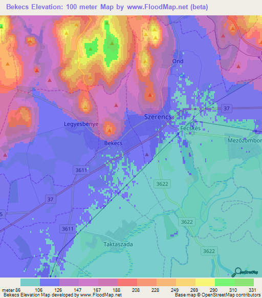Bekecs,Hungary Elevation Map