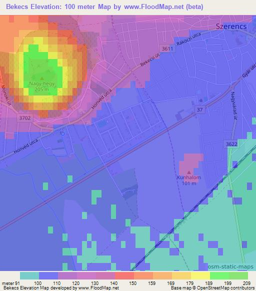 Bekecs,Hungary Elevation Map