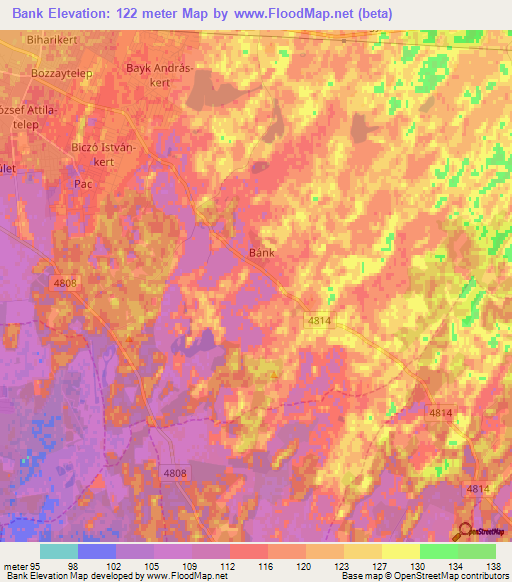 Bank,Hungary Elevation Map