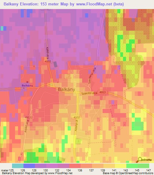 Balkany,Hungary Elevation Map