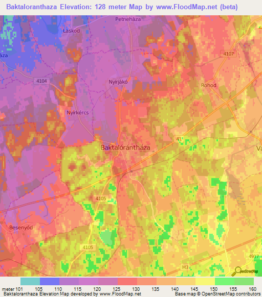 Baktaloranthaza,Hungary Elevation Map