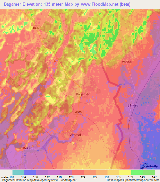 Bagamer,Hungary Elevation Map