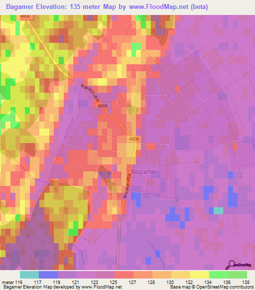 Bagamer,Hungary Elevation Map