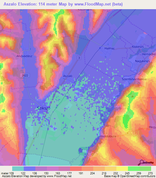 Aszalo,Hungary Elevation Map