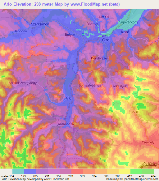 Arlo,Hungary Elevation Map