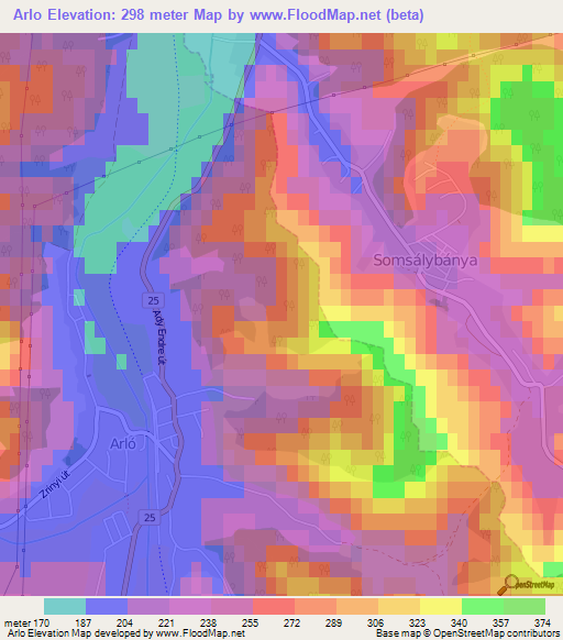 Arlo,Hungary Elevation Map